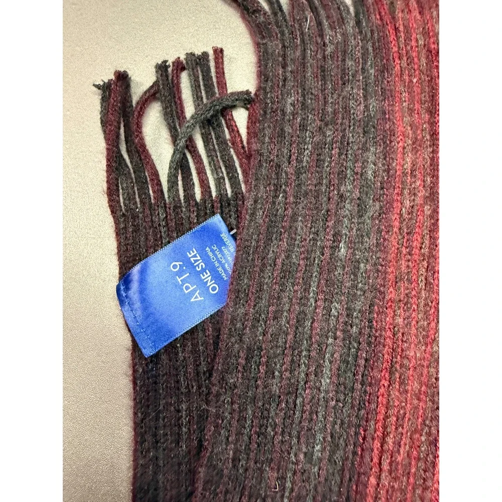 Apt. 9 Mens Red Black‎ Striped Ribbed Knit Winter Scarf with Fringe One Size